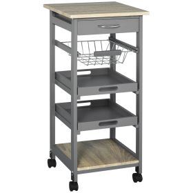 Rolling Kitchen Cart with Pull-Out Tray, Slide-Out Basket, and Rolling Island, Gray Rolling Kitchen Cart with Pull-Out Tray, Slide-Out Basket, and Rolling Island, Gray