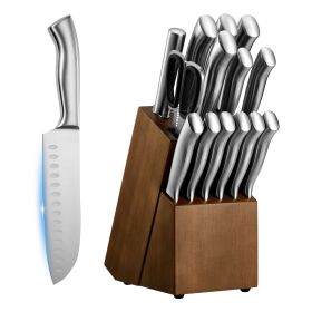 Kitchen Knife Set with Block and Sharpener, 15 Piece German High Carbon Stainless Steel Sharp Knife Set, Kitchen Cutlery with Ergonomic Handle Kitchen Knife Set with Block and Sharpener, 15 Piece German High Carbon Stainless Steel Sharp Knife Set, Kitchen Cutlery with Ergonomic Handle