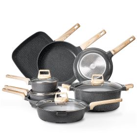 19 Piece Pots and Pans Set, Granite Nonstick Cookware Set, Induction Cookwares, Kitchen RV Cooking Sets with Frying, Sauce, Saute, Tempered Glass 19 Piece Pots and Pans Set, Granite Nonstick Cookware Set, Induction Cookwares, Kitchen RV Cooking Sets with Frying, Sauce, Saute, Tempered Glass